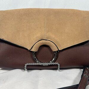 Simply Noelle Crossbody Shoulder Bag Purse Plum And Taupe Saddle Bag Style